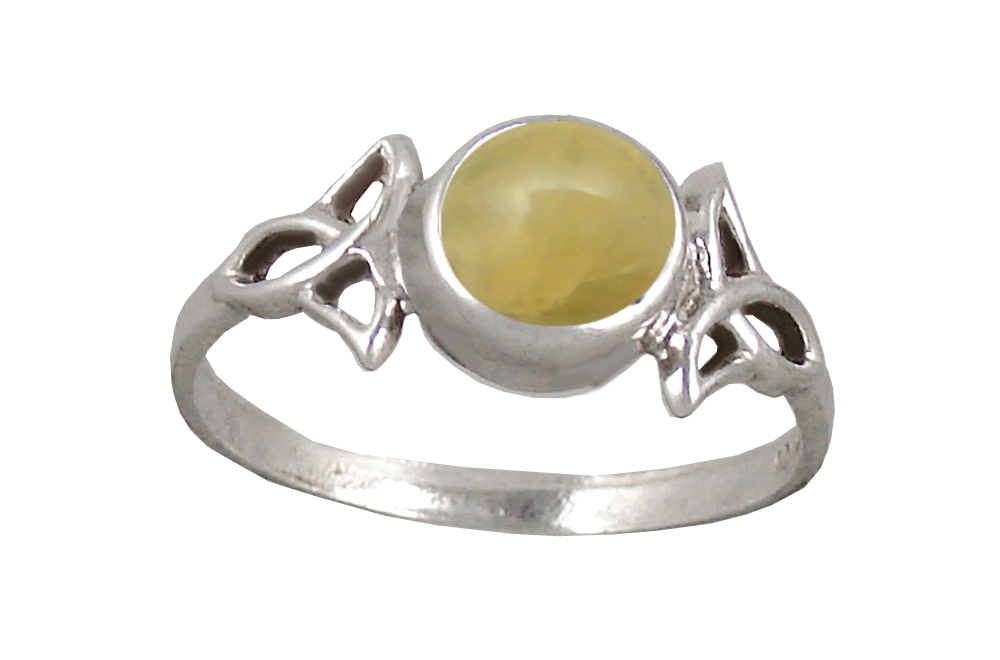 Sterling Silver Celtic Knotwork Ring With Yellow Jade Size 9